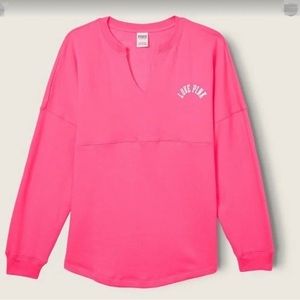 🩷SOLD🩷 VS Pink Varsity Notch Neck Crew Sweatshirt Sz L NWT Pink and White